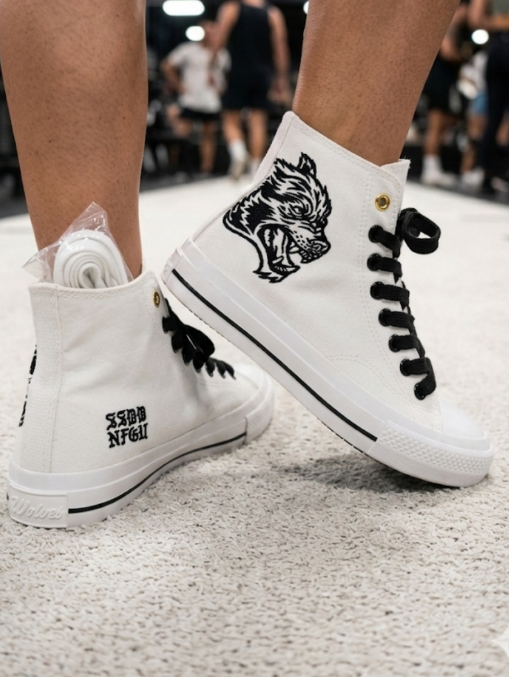 Darc Sport White High-Top Sneakers with Black Wolf Graphic